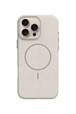 Apple Uyumlu iPhone 15 Pro Max Beats Magsafe Deri Görünümlü Silikon Kılıf Kapak Beyaz