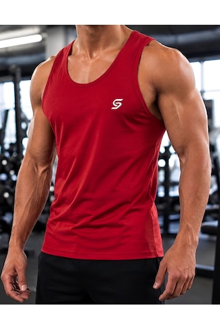 Sapeur Erkek Sporcu Atlet - Nefes Alabilir Fit Kesim, Gym & Fitness Tanktop Kırmızı
