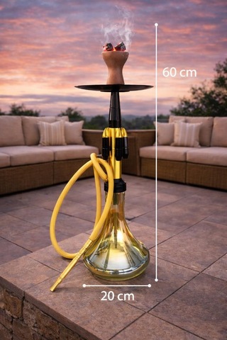 Cam Nargile 60 Cm Büyük Boy Gold Siyah Lüks Nargile Takımı Teras Balkon Şark Köşesi Dekor