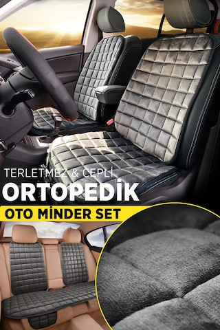 Fiat Fiorino Antrasit Tay Tüyü Cepli & Terletmez Sırtlı Oto Koltuk Minder Seti - Koruma Kılıfı Ön & Arka Set