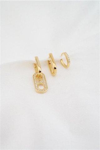 Kadın Altın Kaplama Zirkon Taşlı 3'lü Küpe Set - Altın