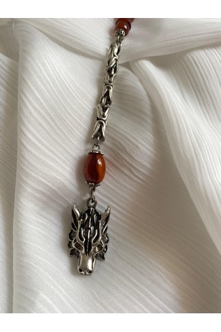 İlknur Doğal Taş Evi Kurt Püsküllü Ateş Kehribar Tesbih Kutulu