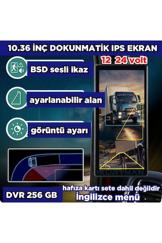 Sağ-sol 10.36 İnç 2 Ch Elektronik Yan Ayna Kamera Bsd-dvr-ıps 12 24 Volt