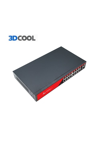 3dcool 3d-psf16 18 Port Kamera Poe Switch 16xpoe 2x Gigabit Uplink 240w 250mt
