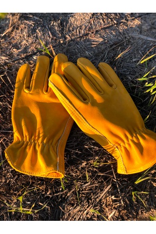 Hakiki Deri Kamp Eldiveni Bahçe Çiftlik Atölye Outdoor Eldiveni Sarı