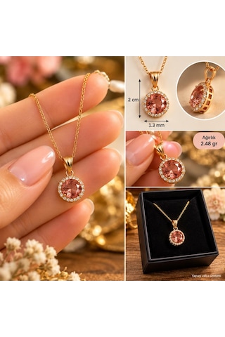 Zultanit Kolye Renk Değiştiren Sultanit Gold Renk Çelik Zincir Kutulu Keseli Çok Renkli