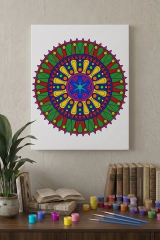 Geometrik Çiçek Mandala Ahşap Boyama Seti 40x50 Cm