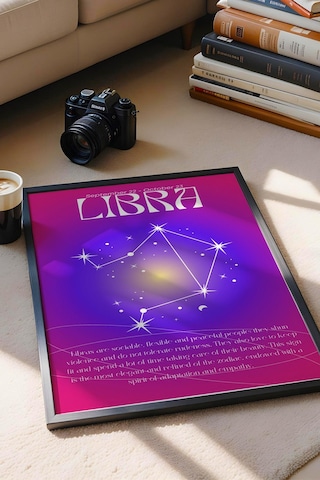 Libra Terazi Burcu Çerçeveli Tablo Aura Enerji Renkleri Astrolojik Takım Yıldızı Sembolü