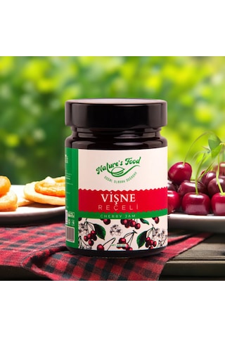 Vişne Reçeli Premium Series 400gr Cam Şişe %65 Vişne Doğal İçerik Doğal Tat, Nature's Food