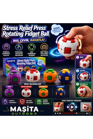 Masita Stress Relief Press Rotating Fidget Ball / Bas Çevir Rahatla 360 Derece Dönen Stres Giderici Fidget Topu 1 Adet