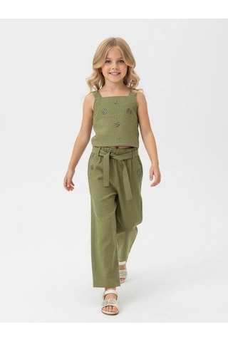 Zekids Kız Çocuk Tasarım Pantolon-17160 Yeşil
