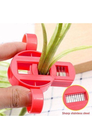 Moveevo 2'li Paket Yeşil Fasulye Dilimleyici, Fransız Usulu Uzun Bakla Kesici, Çelik Bıçaklı Mutfak Aleti, Çift Başlı Fasulye Şerit Kesici Kırmızı