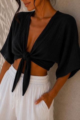 Bbbutikbasic Kadın Müslin Bağlamalı Bolero Bluz Oversize Salaş Yazlık Kimono Hırka My3535 Siyah
