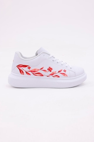 3d Dijital Baskı Kadın Beyaz- Fuşya Desenli Sneaker Beyaz-fuşya