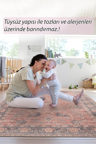 Foldy Vintage Desenli Dokuma Taban Dekoratif Turuncu Halı Fl 51 Turuncu 4