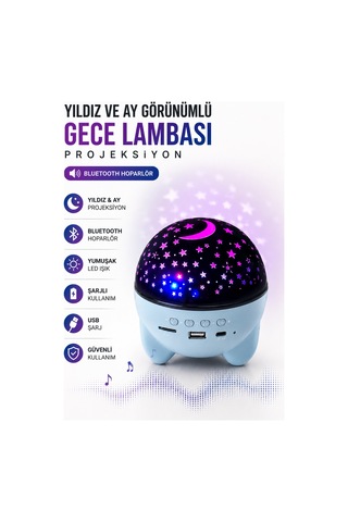 Gökyüzü Temalı Bluetooth Ve Hoparlörlü Şarjlı Çocuk Gece Lambası Altın
