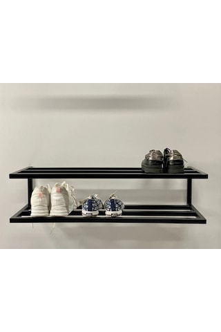 Aju Ayakkabılık, Modern 2 Katlı Açık Ayakkabı Rafı, Çok Amaçlı Düzenleyici Duvara Monte Metal Raf Siyah