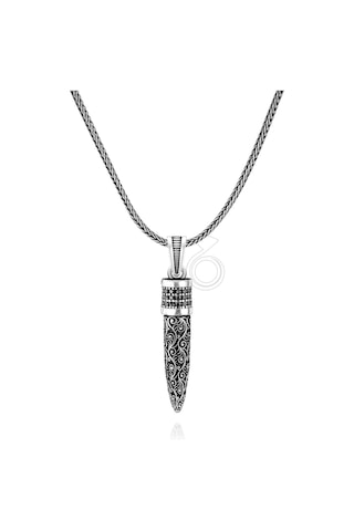 925 Ayar Gümüş Mikro Taşlı Mermi Tasarım Erkek Kolye Gümüş