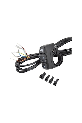 Yunboo 48v Elektrikli Bisiklet Anahtarı - 22mm Direç İçin, Ip65 Su Geçirmez, Işık+hoparlör+yön Belirti Fonksiyonu, Siyah Plastik, 8 Çekirdekli Tel