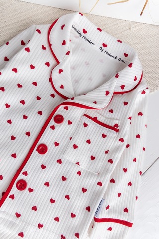 Babymod Minik Kap Desenli Düğmeli Pamuk Kız Bebek Pijama Takımı Krem