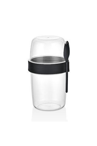 Yoğurt Kabı Seti 300 Ml + 600 Ml Taşınabilir, Bpa İçermeyen Kahvaltı Ve Ara Öğün Kabı Siyah