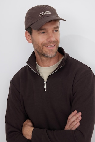 Tudors Unisex Relax Fit Rahat Kesim Pamuklu İçi Polarlı Yarım Fermuarlı Kahverengi Dik Yaka Sweatshirt-35159 Kahverengi
