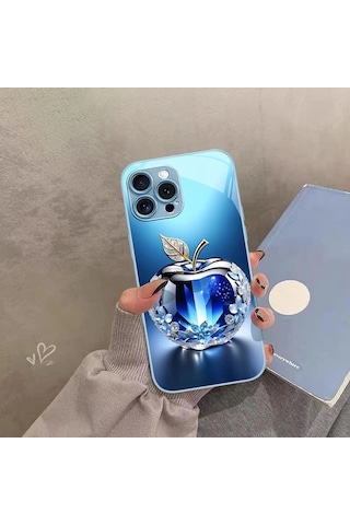 Willowhaven Mavi Kristal Elma Desenli iPhone Uyumlu 16 Plus Lüks Kılıf  Seçeneği