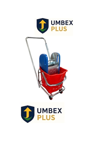 Umbex Tek Kovalı Çelik Presli Krom Temizlik Arabası Paspas Arabası Temizlik Seti + Islak Mop Seti.