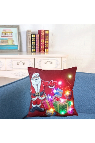 Monyee Noel Desenli Led Işıklı Linen Yastık Kılıfı 45x45cm - Otomobil/canapé Pencere Dekorasyonu - Fermuar Kapaklı Diğer