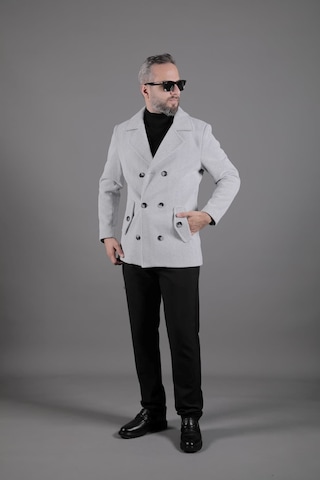 Ohepmoda Desenli Kruvaze Erkek Kaşe Kaban Açık Gri