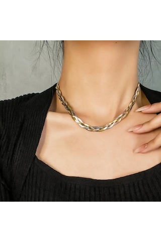 Vintage Boho Model 3 Renk Altın Kaplama 316l Paslanmaz Çelik Şık Tasarım Parlak Bileklik Kolye Set - 1265 Gold