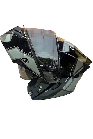 Proyou Çene Açılır Kask Güneş Vizörlü Metalik Siyah Gri Xl