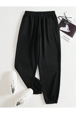 Unisex Kadın/erkek Özel Renkli Düz Paça Lastik Eşofman Altı Jogger Siyah