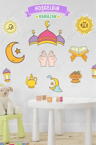 MSticker Ramazan Fener Ay Yıldızlar Cam Duvar Dekorasyon Sticker Seti
