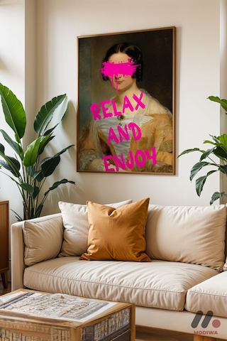 Relax And Enjoy Klasik Portre, Ahşap Çerçeveli Duvar Tablosu - Motivasyon Hediyesi