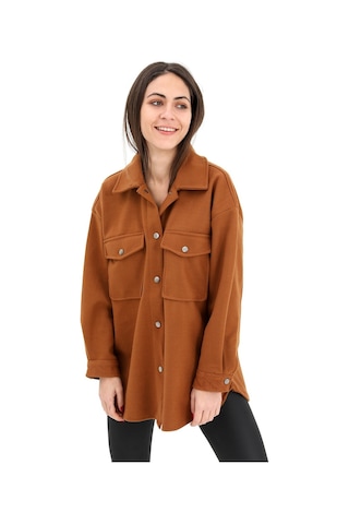 Çıtçıtlı Cepli Kaşe Gömlek Ceket - Kahverengi-kahverengi Kahverengi