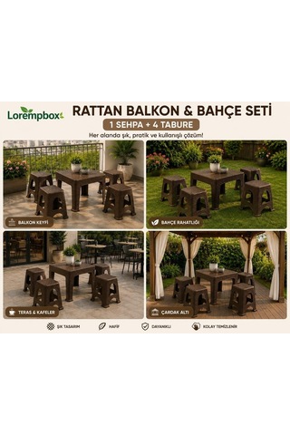 Lorempbox Rattan Balkon & Bahçe Seti 5 Parça 1 Sehpa + 4 Tabure Diğer