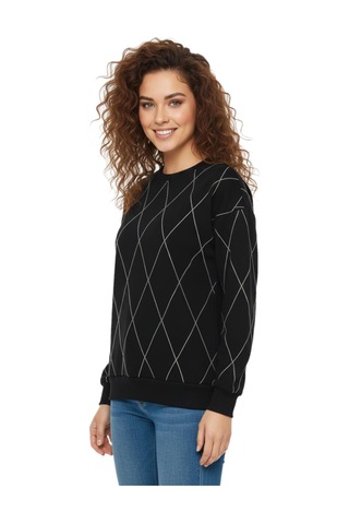 Baglan Kadın Sıfıryaka Sweatshirt Taşlı Bgl-st05060 Siyah
