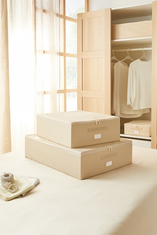 Ocean Home Textile 2'li Bej Balıksırtı Destekli Hurç Set  45 x 55 x 18 + 55 x 70 x 18 cm