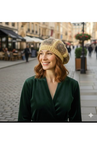 El Yapımı Ressam Beresi , Kadın Ressam Bere, Renkli Kadın Bereleri Açık Sarı