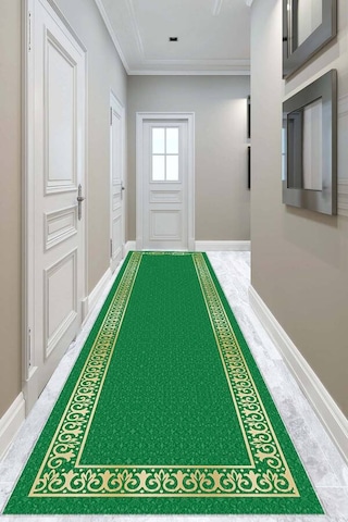 Yeşil Klasik Motifli Protokol Yolluk Halısı Özel Ölçü Vh065n11