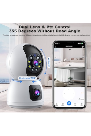 Maiyame 4mp Ev Güvenliği Kamera, Çift Lensli Ptz Wifi Ip Kamera, Bebek Bakıcısı, Hareket Algılama, İki Yönlü Ses, Gece Görüşü, Uzak Erişim