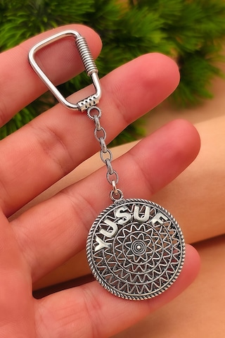 925 Ayar Gümüş Oksitli Model Telkari İsimli Gümüş Anahtarlık St405 Gümüş - Siyah