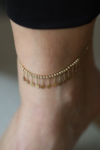 Yenigün Kuyumculuk 14 Ayar Altın Dorika Dizili Kalp Sallantılı Halhal Hll30032