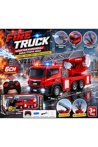 Uzaktan Kumandalı Şarjlı İtfaiye Aracı 6 Kanal Rc Merdivenli İtfaiye Kamyonu Işıklı Sesli Döner Merdivenli