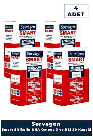 Sorvagen Smart Sitikolin Dha Omega 3 Ve B12 30 Kapsül 4 Adet Sorvagen Smart Sitikolin Dha Omega 3 Ve B12 30 Kapsül 4 Adet