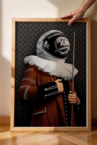 Modern Astronot Portresi Çerçeveli Tablo Bilardo Salonu Ve Erkek Odası İçin Duvar Dekoru Modifiye Sokak Sanatı