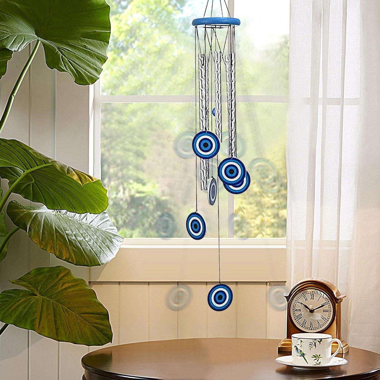 Feng Shui Nazar Boncuğu Rüzgar Çanı Metal Kötü Göze Karşı Dış Mekan Dekoratif Bahçe Kapı Süsü 60 Cm. 60  Cm