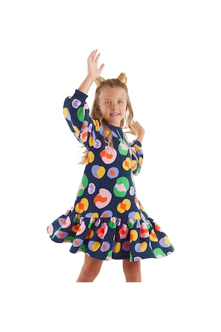 Denokids Mshb&g Renkli Çiçekli Kız Çocuk Lacivert Elbise Çok Renkli