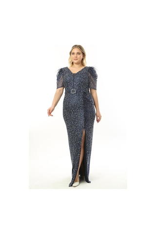 Ladies First Büyük Beden 3853 Lacivert Uzun Abiye Elbise 001